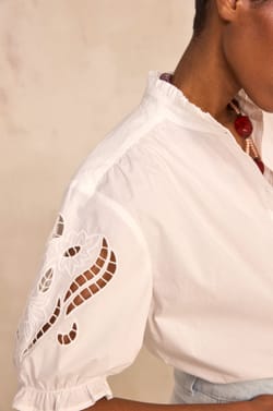 Short-sleeved embroidered cotton blouse DONCASTER;${refinementColor}