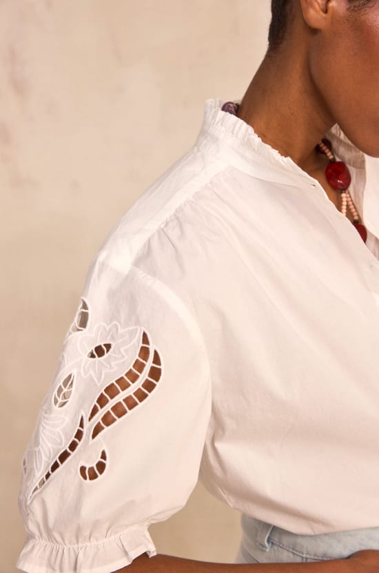 Short-sleeved embroidered cotton blouse DONCASTER;${refinementColor}