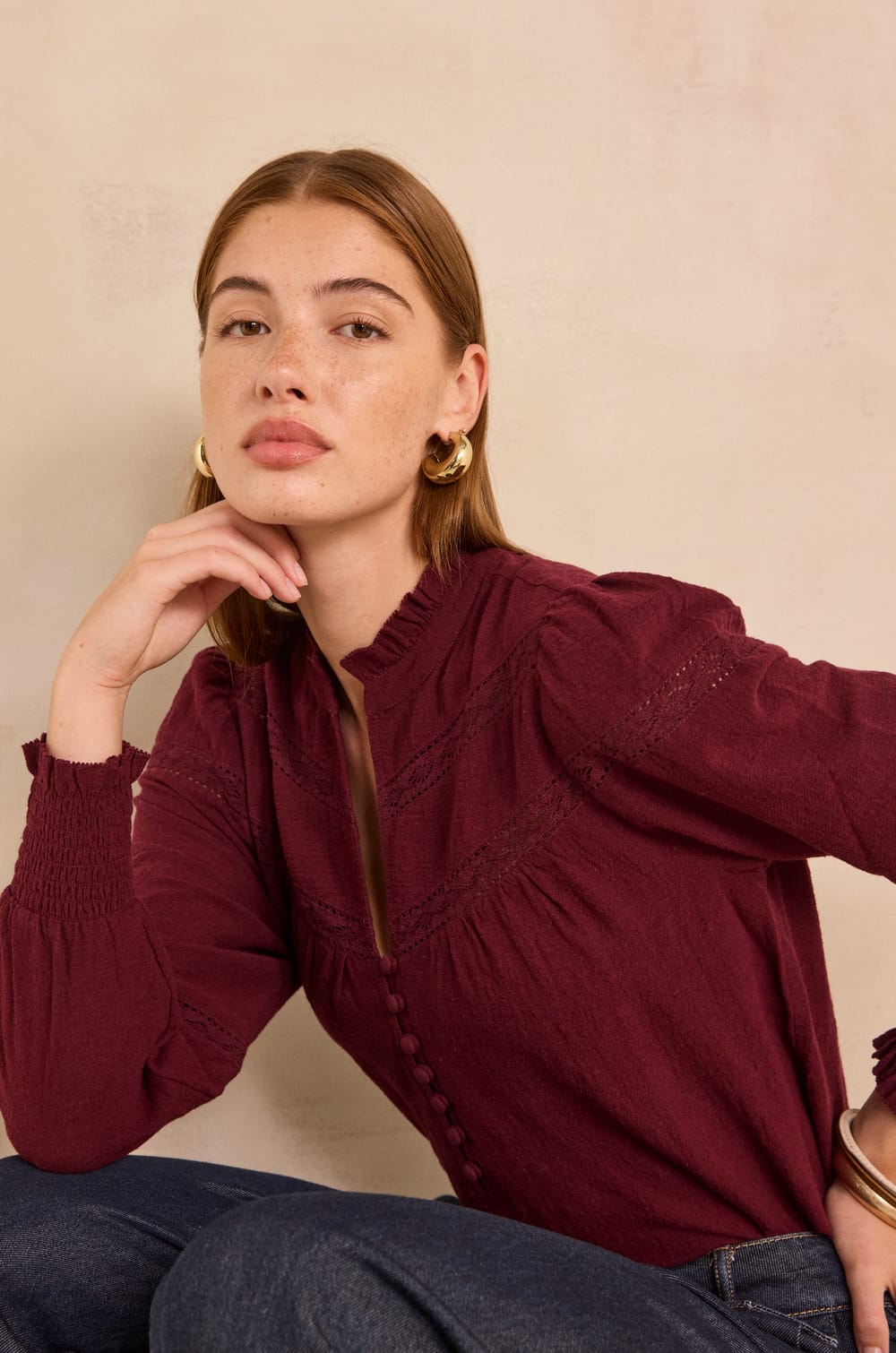 Embroidered cotton blouse MAGNOLIA;${refinementColor}