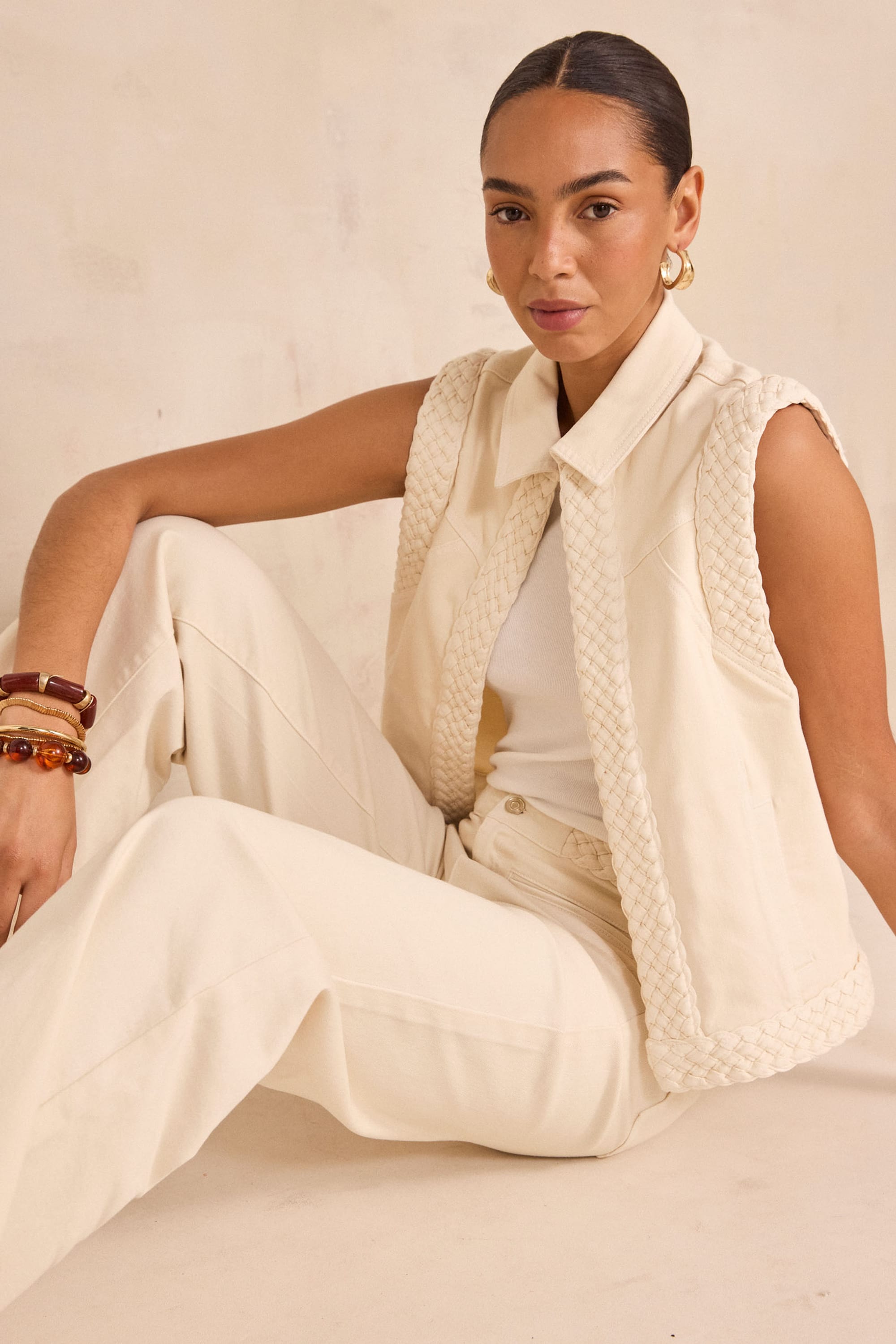 VANESSA braided sleeveless jacket woman | CREAM | Maison 123