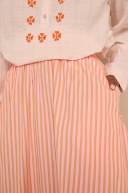 Cotton striped flowy midi skirt BRUNE;${refinementColor}