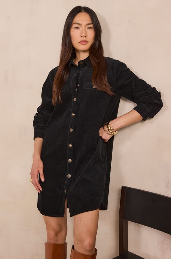 Robe chemise CENDRA en velours;${refinementColor}