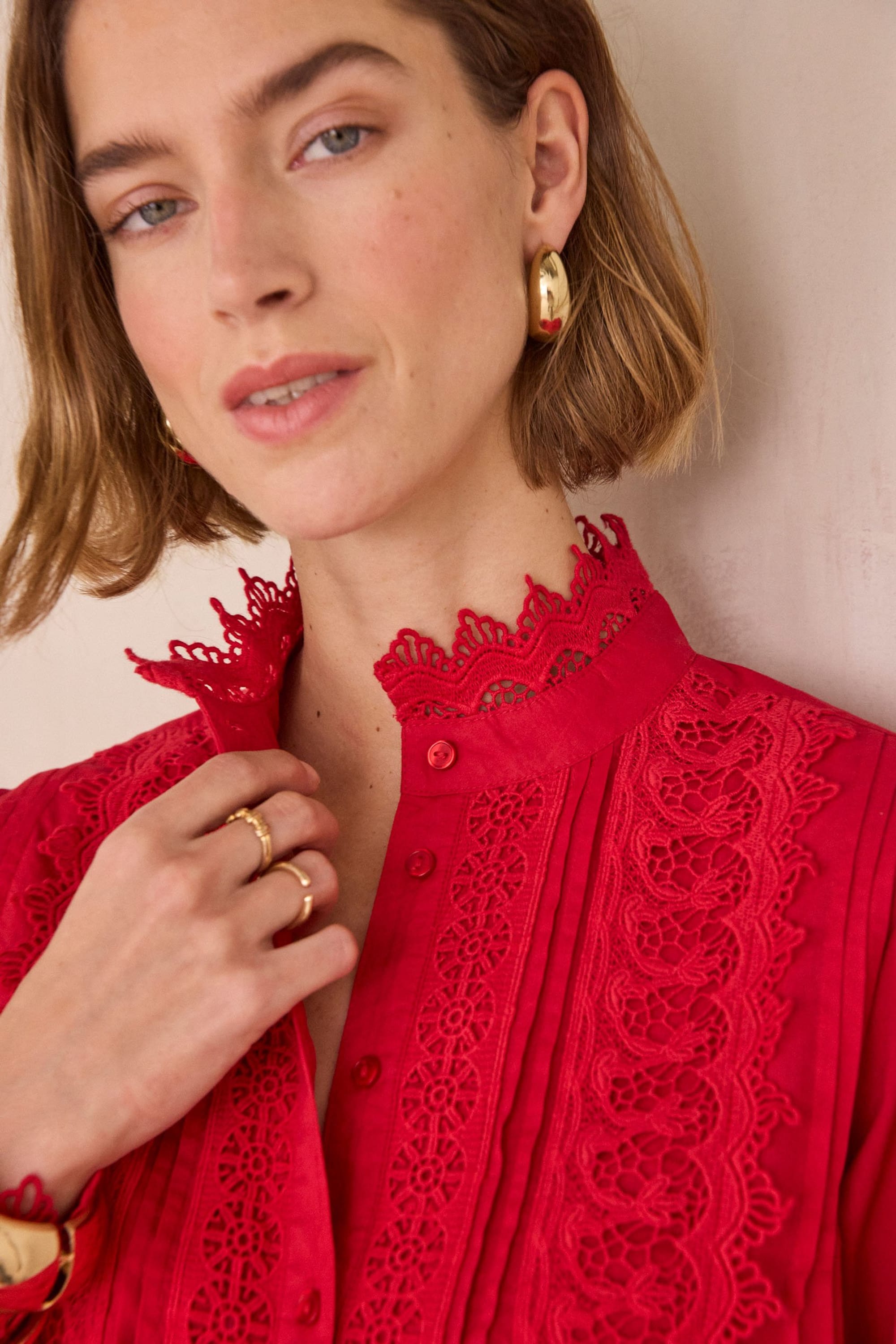 100% cotton embroidered blouse DALILA woman | RED | Maison 123