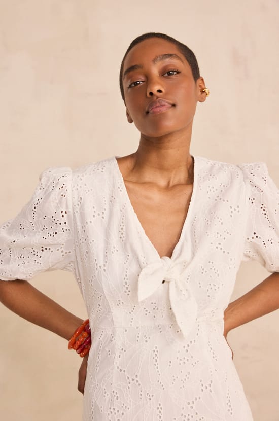 Straight embroidered cotton dress LAURENE;${refinementColor}