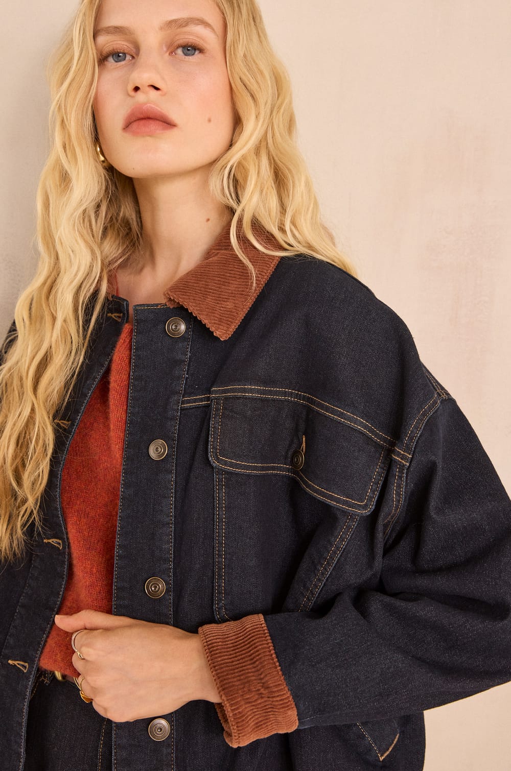 Denim and corduroy jacket in blended cotton BOB;${refinementColor}