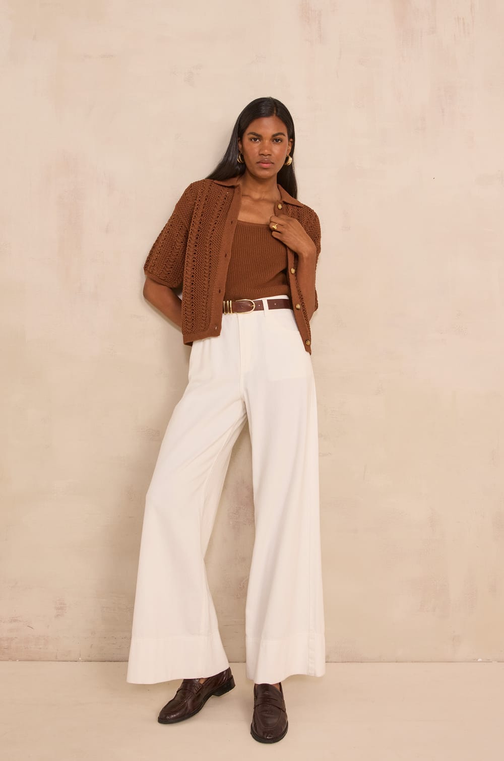Short-sleeve knitted cotton blend sweater ADELE;${refinementColor}