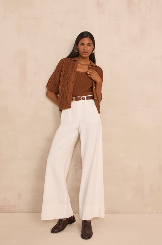 Short-sleeve knitted cotton blend sweater ADELE;${refinementColor}