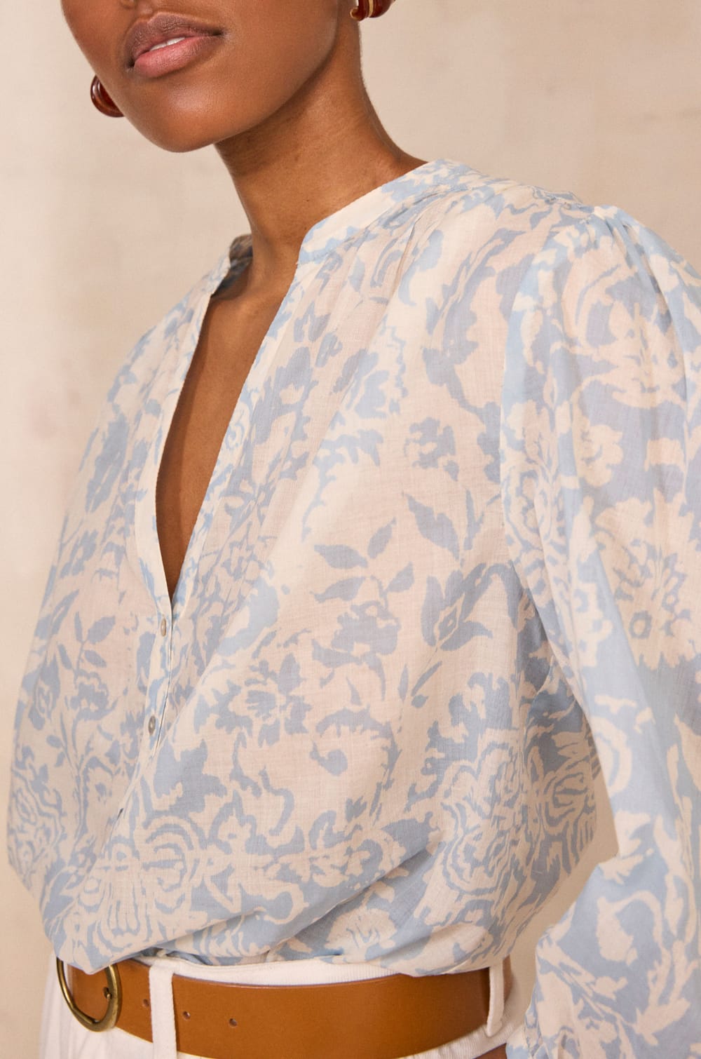 Printed 3/4 sleeve cotton blouse DEVONA;${refinementColor}