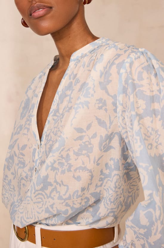 Printed 3/4 sleeve cotton blouse DEVONA;${refinementColor}
