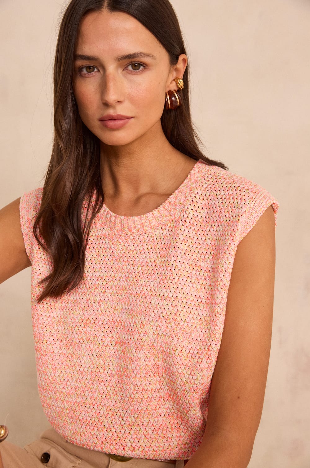 Sleeveless cotton blend sweater PASSION;${refinementColor}