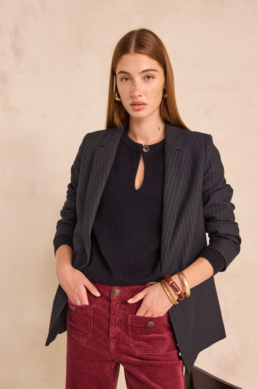Nelia B Striped Long Sleeve Polyester Blend Jacket;${refinementColor}