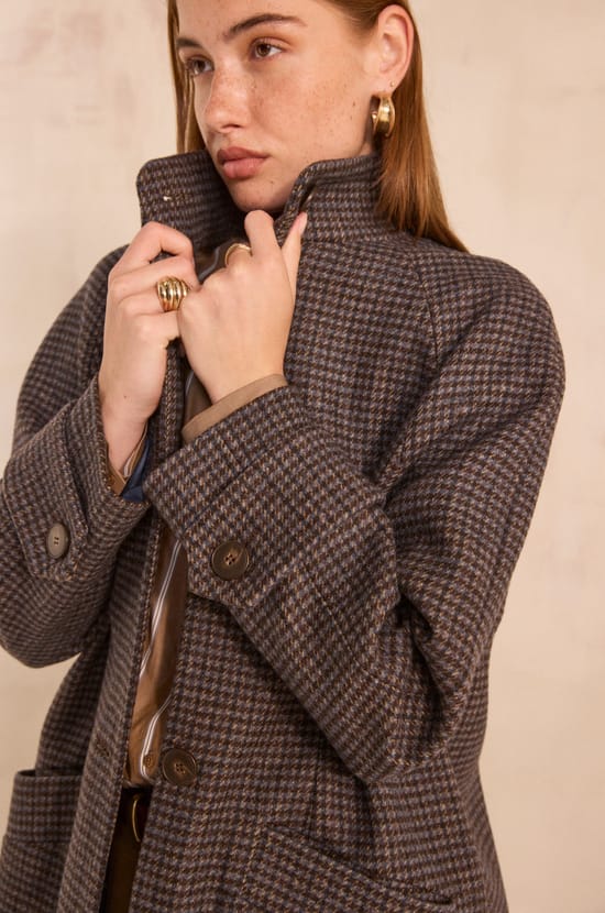 Long-sleeved Prince of Wales patterned coat DUKE;${refinementColor}