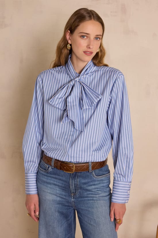 SANDRINE cotton striped shirt;${refinementColor}