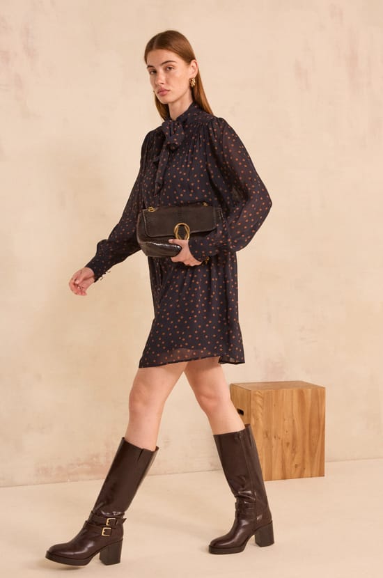 Short and flowy dress with tie collar PRISCILA;${refinementColor}