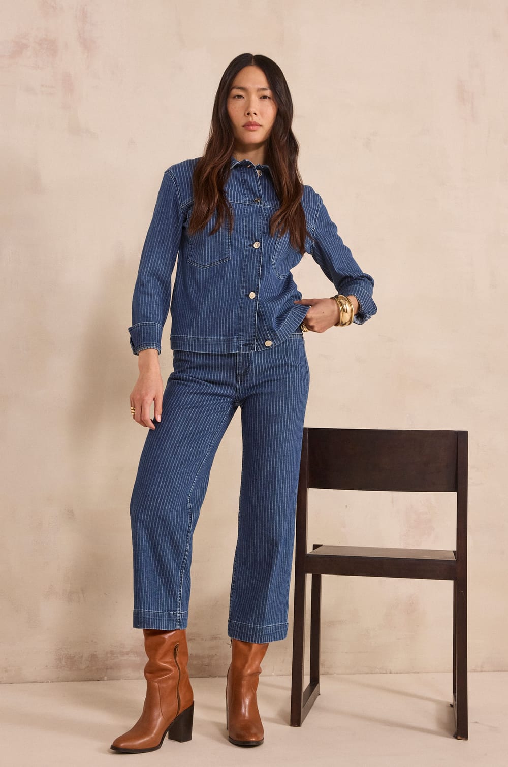 Rosie Cropped Striped Cotton Straight Pants;${refinementColor}