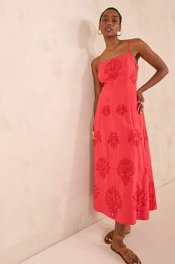 Embroidered cotton trapeze dress BRIELLE;${refinementColor}