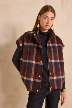 CINDY sleeveless checked coat;${refinementColor}