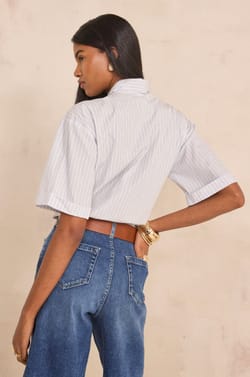 Short-sleeved cotton blouse with bow tie collar DARINE;${refinementColor}