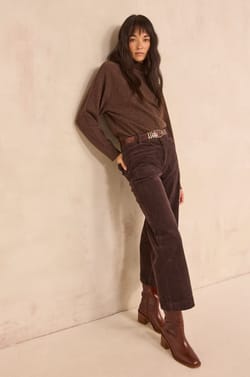 Pantalon en velours marron fonc&eacute; ROMA;${refinementColor}