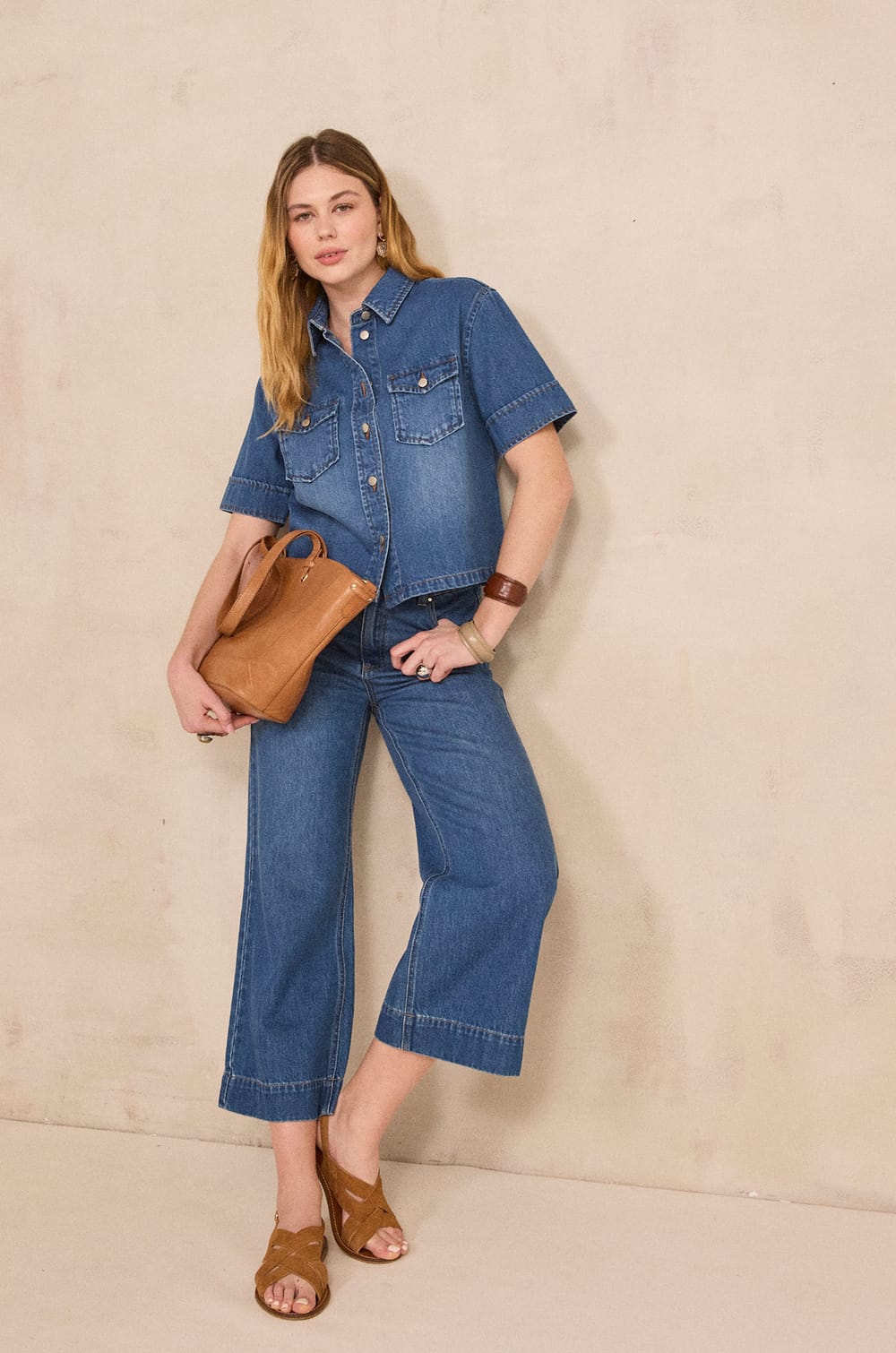 Pantalon large et cropped en coton ROMY;${refinementColor}