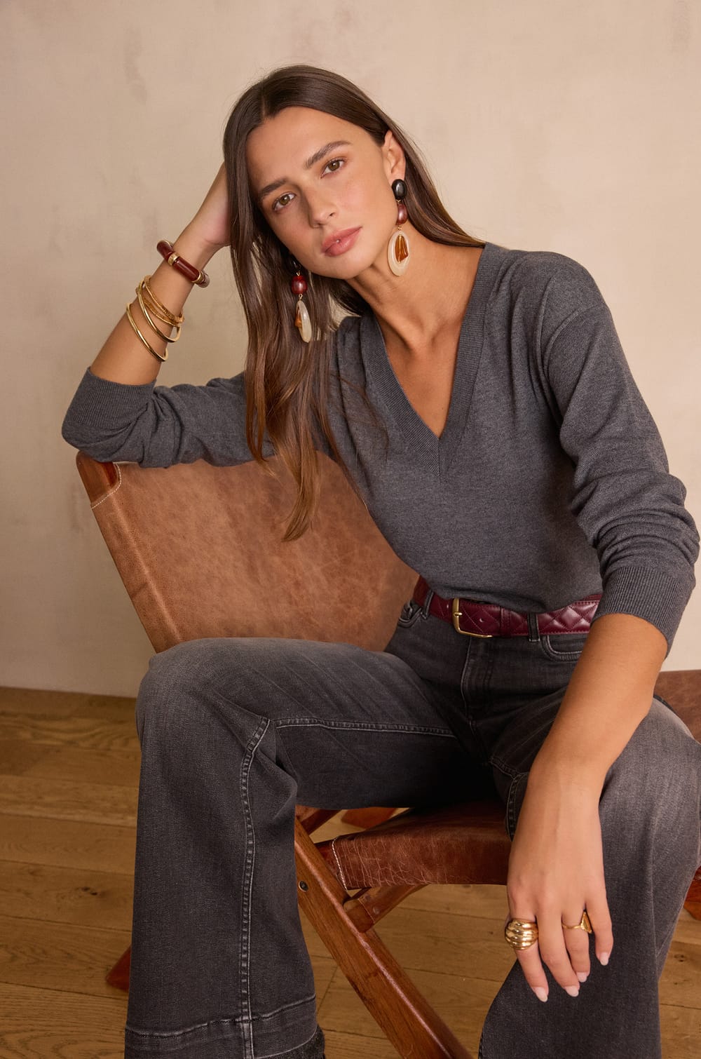 Pull col V BOB en laine;${refinementColor}