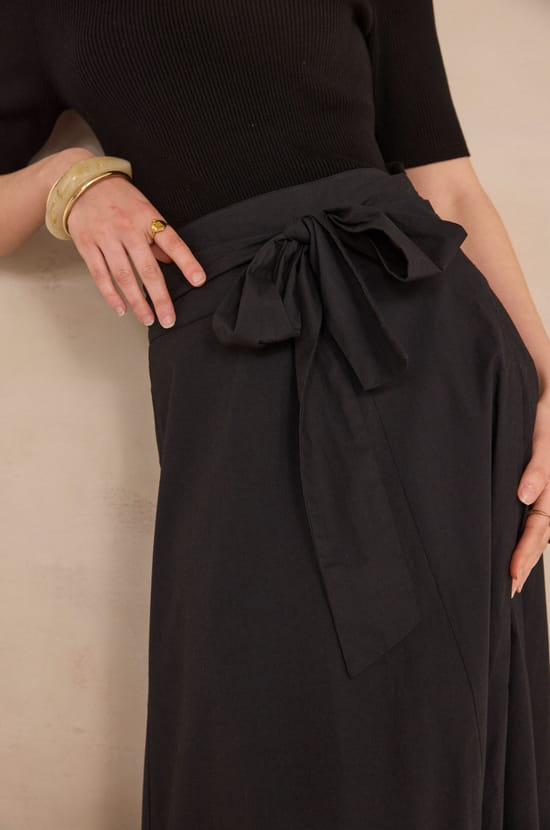 ORELIE cotton tie-waist trapeze skirt;${refinementColor}