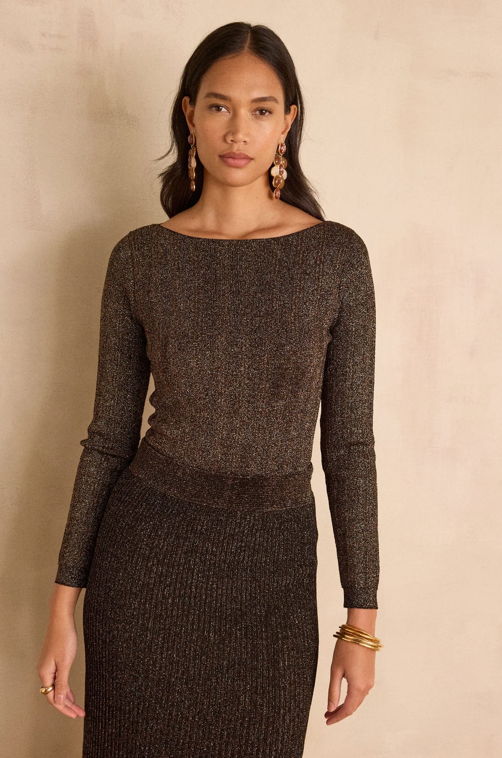 BETHANY iridescent boat neck jumper;${refinementColor}