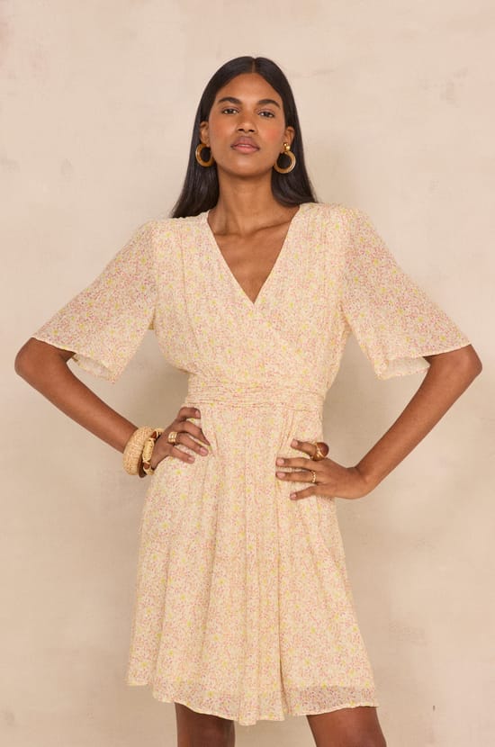 Short printed wrap dress BAL;${refinementColor}