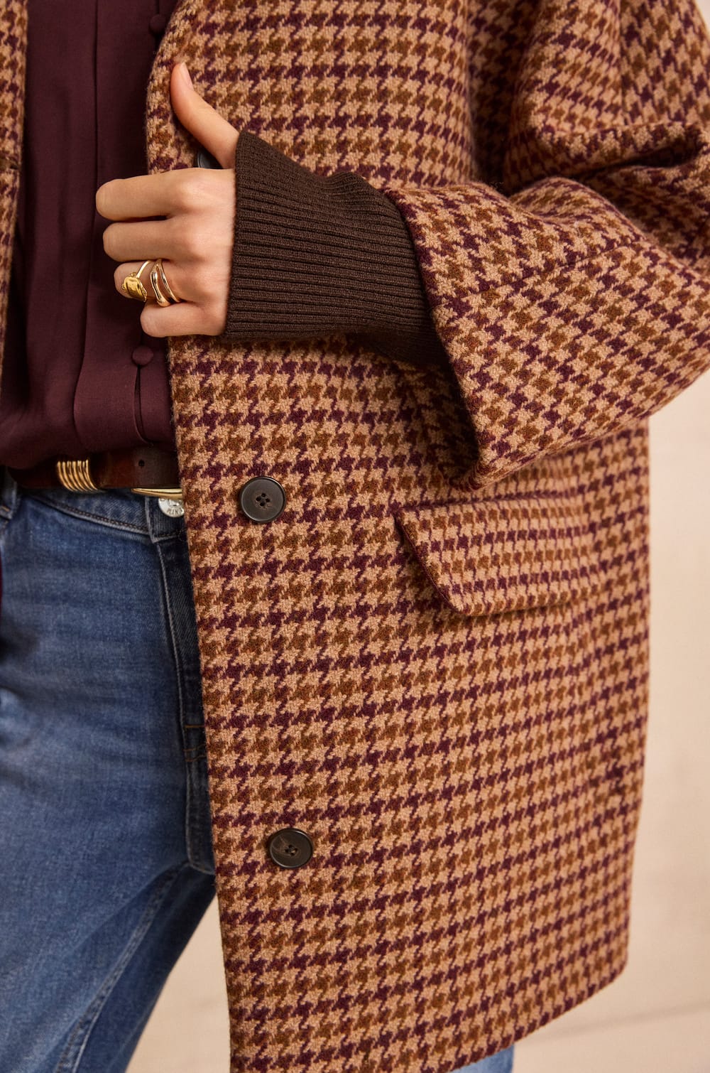 CELIA houndstooth pattern blended wool coat;${refinementColor}