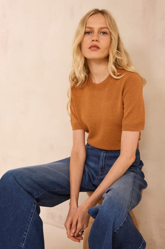 Short sleeve cotton blend AMANDA sweater;${refinementColor}