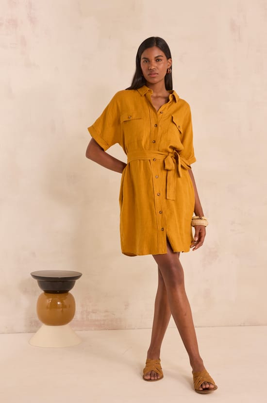 Straight linen shirt dress LAYA;${refinementColor}
