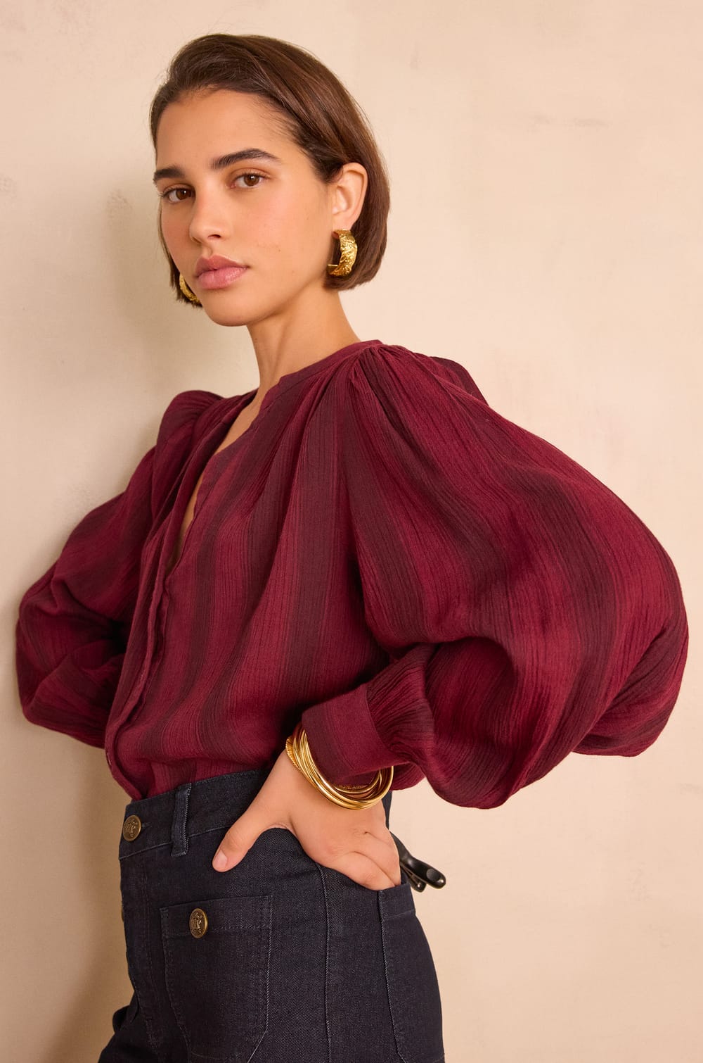 STELLA striped cotton blouse;${refinementColor}