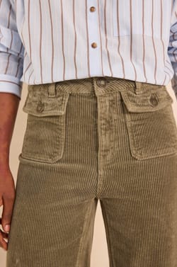 Pantalon en velours vert sauge de coton m&eacute;lang&eacute; STELLA BIS;${refinementColor}