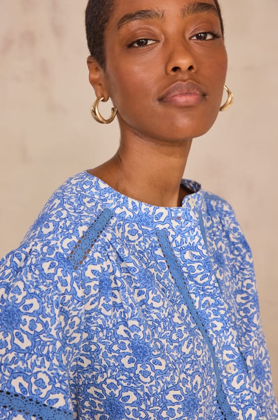 DOMY lace-print cotton blend blouse;${refinementColor}