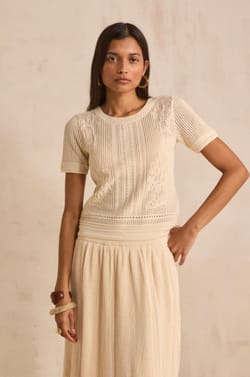 Short-sleeved cotton crochet top PHILIPPINE;${refinementColor}