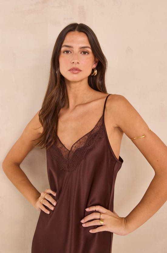 Straight satin dress REFLECTION;${refinementColor}