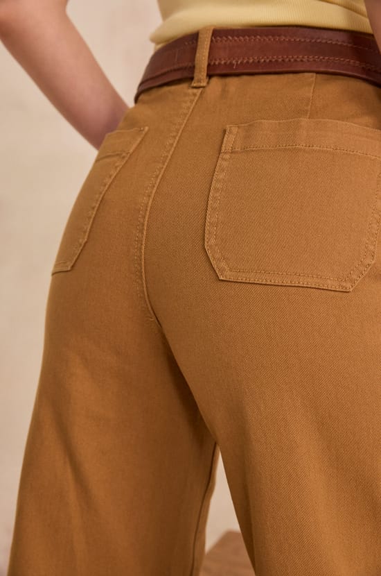 Pantalon large et cropped en coton m&eacute;lang&eacute; MAE;${refinementColor}