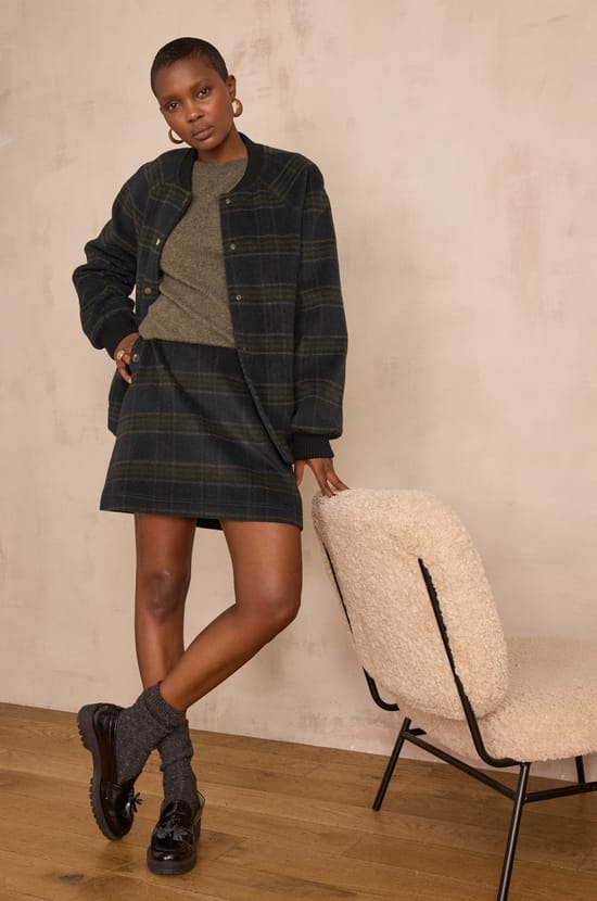 CECILE checked wool skirt;${refinementColor}