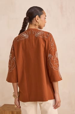 Embroidered 3/4 Sleeve Cotton Jacket VIRGINIA;${refinementColor}