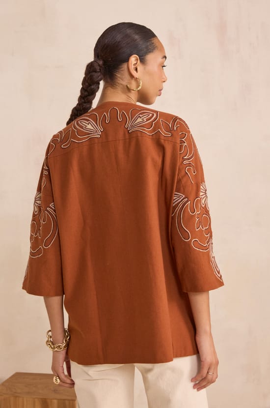 Embroidered 3/4 Sleeve Cotton Jacket VIRGINIA;${refinementColor}