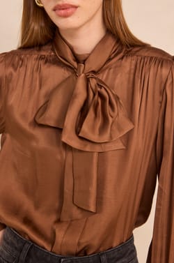 Satin blouse with bow tie collar SPIRIT;${refinementColor}