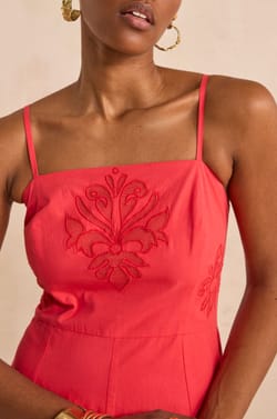 Embroidered cotton trapeze dress BRIELLE;${refinementColor}