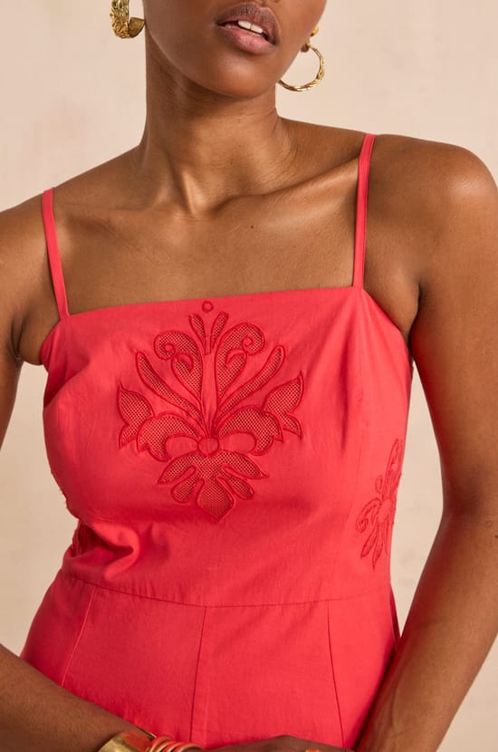 Embroidered cotton trapeze dress BRIELLE;${refinementColor}