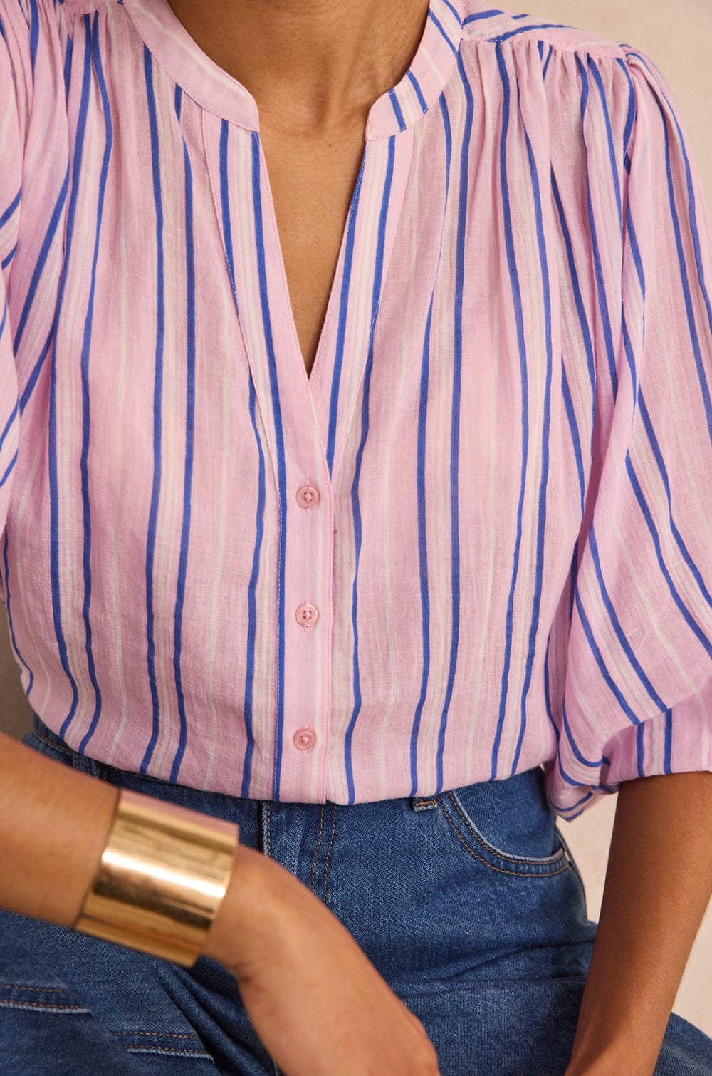 Long-sleeve striped cotton blouse DARINA;${refinementColor}