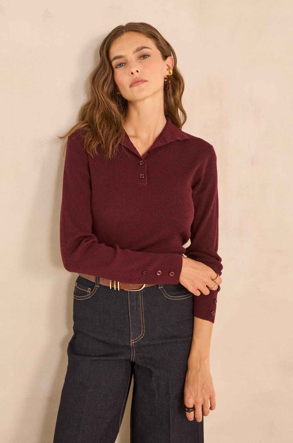 ASHLEY ribbed knit top;${refinementColor}