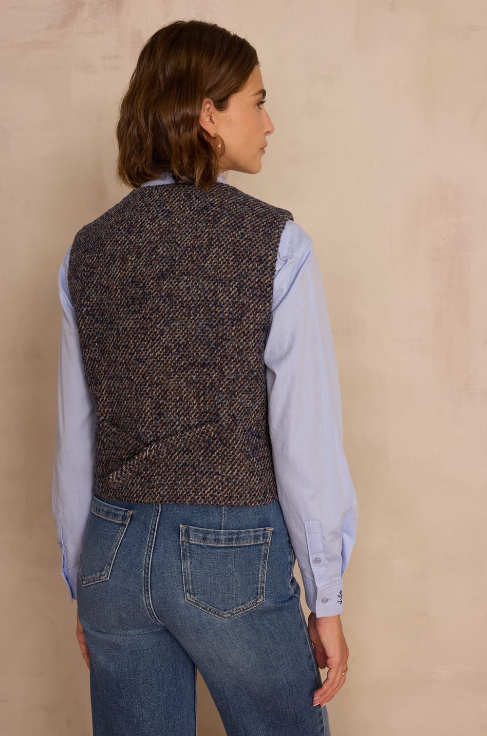 PHARELL sleeveless waistcoat in tweed wool;${refinementColor}