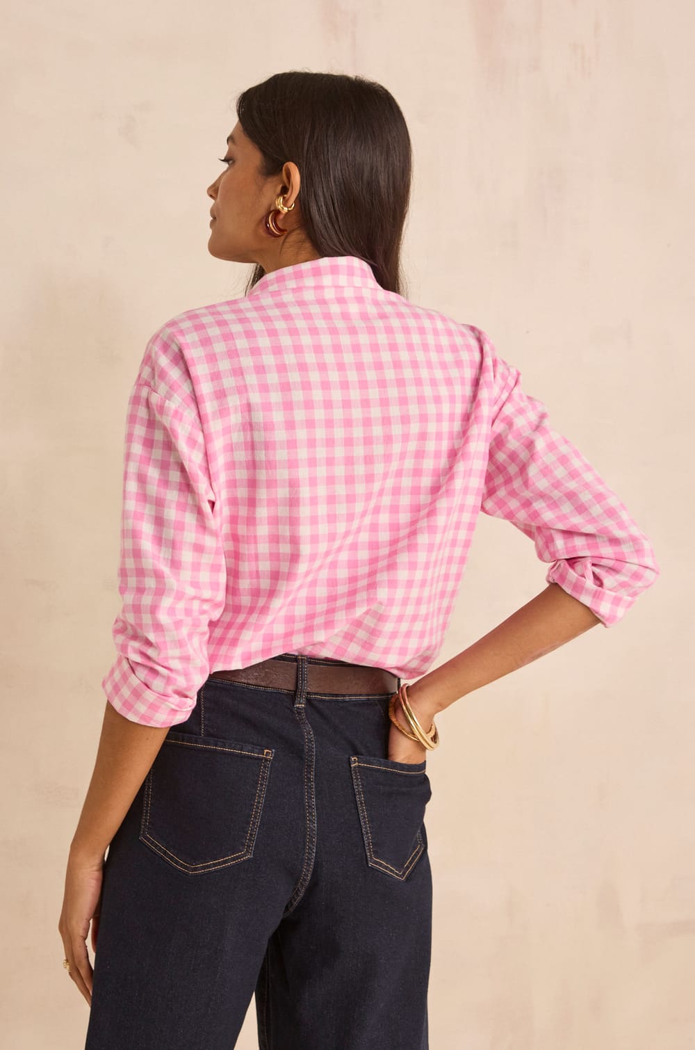 MARILOU long-sleeve cotton checkered shirt;${refinementColor}
