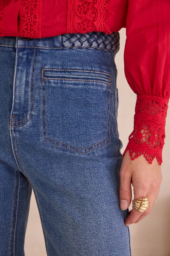 Jean cropped aux d&eacute;tails tress&eacute;s ROMA;${refinementColor}