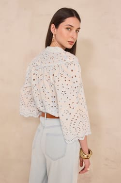 Embroidered wide sleeve cotton blouse DESILIA;${refinementColor}