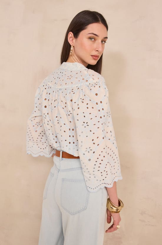 Embroidered wide sleeve cotton blouse DESILIA;${refinementColor}